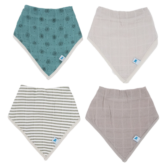 Cotton Muslin + Fleece Bandana Bib 4 Pack - Wallflower - HoneyBug 