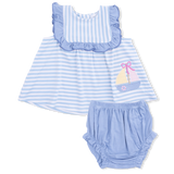 Bubbly Sailboat Stripe - Ruffle Top and Bloomer