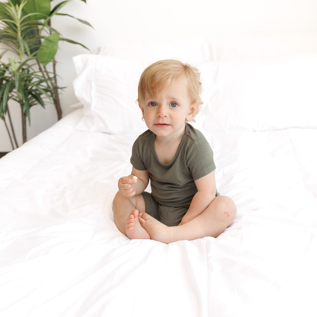 TWO PIECE SHORTIE SET- Moss Ribbed - HoneyBug 