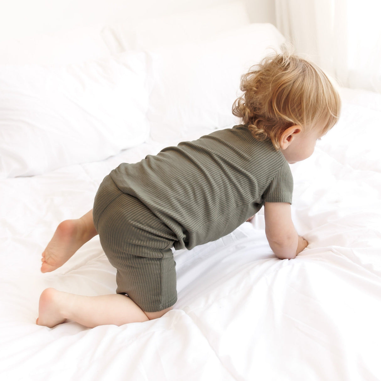 TWO PIECE SHORTIE SET- Moss Ribbed - HoneyBug 