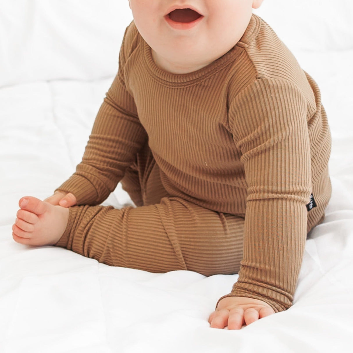 LONG SLEEVE 2 PIECE SETS- Mocha Ribbed - HoneyBug 