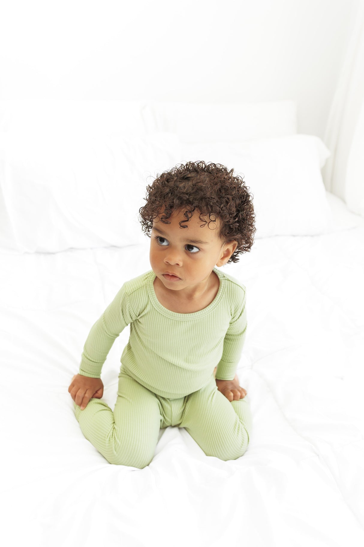 LONG SLEEVE 2 PIECE SETS- Pistachio Ribbed - HoneyBug 
