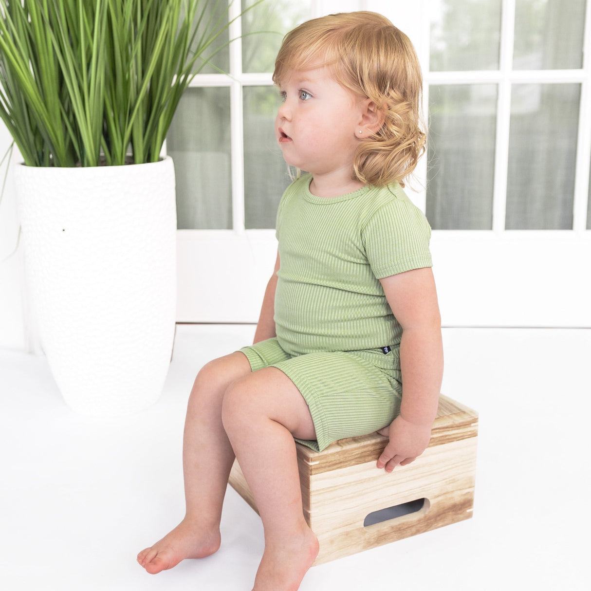 TWO PIECE SHORTIE SET- Pistachio Ribbed - HoneyBug 