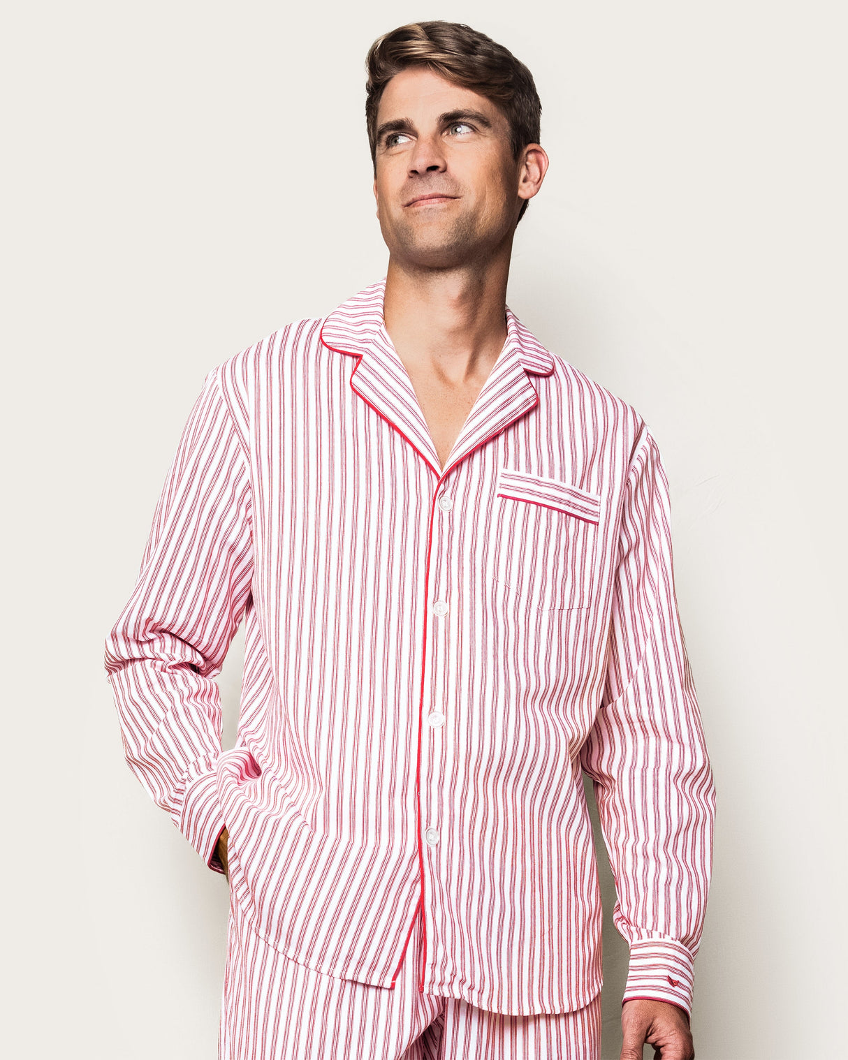 Men's Twill Pajama Set in Antique Red Ticking - HoneyBug 