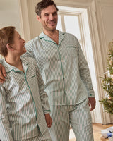 Men's Twill Pajama Set in Emerald Ticking - HoneyBug 