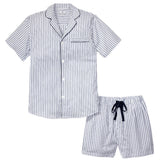 Men's Twill Pajama Short Set in Navy French Ticking - HoneyBug 