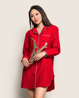 Women's Flannel Nightshirt in Red - HoneyBug 