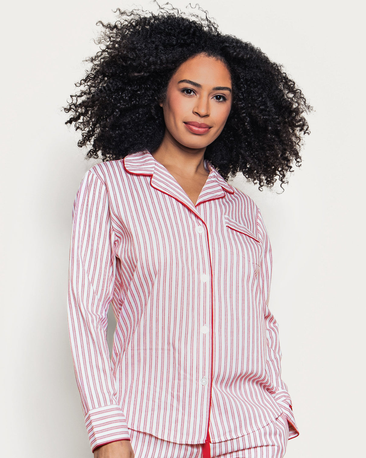 Women's Twill Pajama Set in Antique Red Ticking - HoneyBug 
