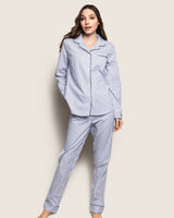 Women's Twill Pajama Set in Navy French Ticking - HoneyBug 