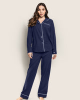 Women's Flannel Pajama Set in Navy - HoneyBug 