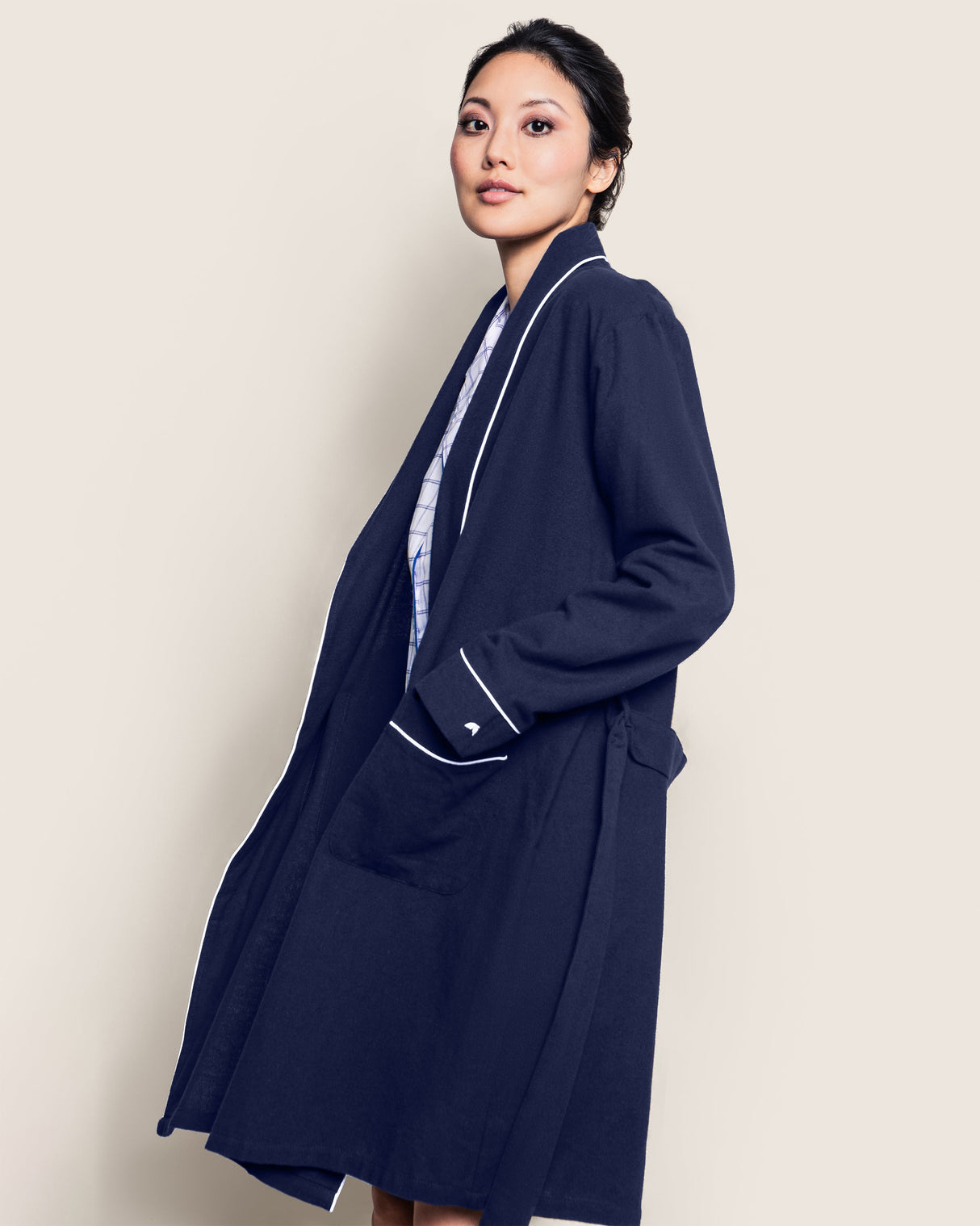 Women's Flannel Robe in Navy - HoneyBug 