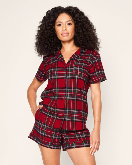 Women's Brushed Twill Short Sleeve Short Set in Imperial Tartan - HoneyBug 