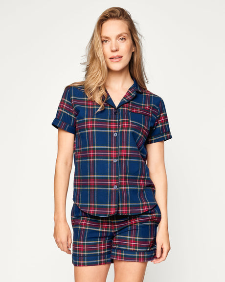 Women's Brushed Twill Short Sleeve Short Set in Windsor Tartan - HoneyBug 
