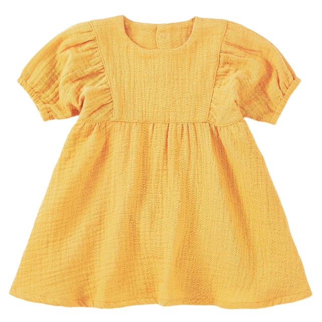 Dress with Puff Sleeves - Mustard - HoneyBug 
