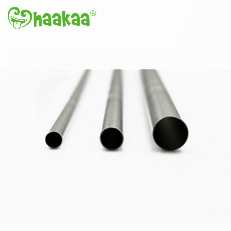Haakaa Straight Stainless Steel Straws with Cleaning Brush, 3 pk - HoneyBug 