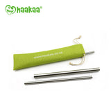 Haakaa Straight Stainless Steel Straws with Cleaning Brush, 3 pk - HoneyBug 