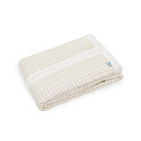 Cotton Muslin Baby Quilt - Tan Gingham - HoneyBug 