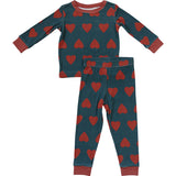Navy + Red Hearts Ribbed Bamboo Cozy Set - HoneyBug 