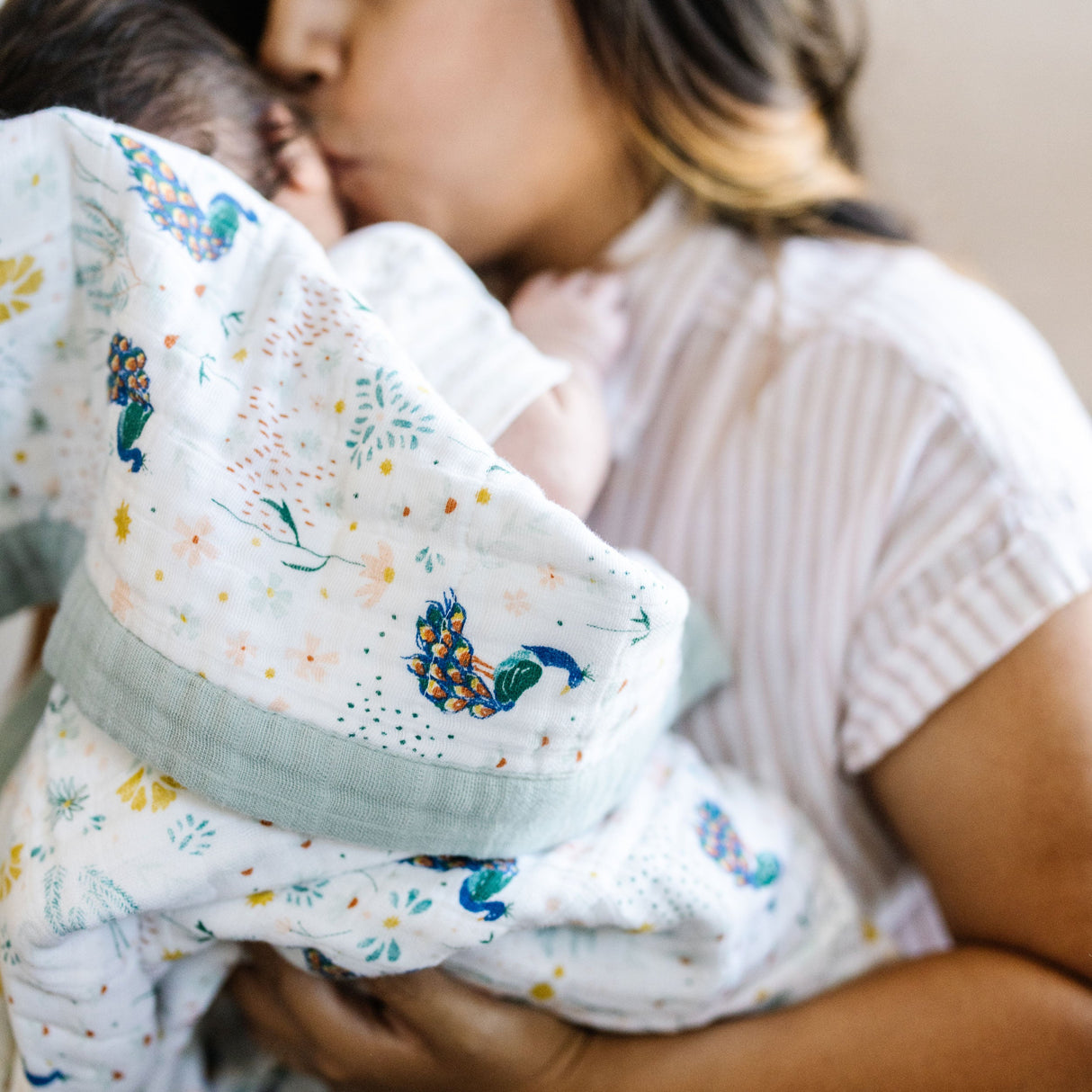 Cotton Muslin Baby Quilt - Peacock - HoneyBug 