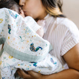 Cotton Muslin Baby Quilt - Peacock - HoneyBug 