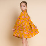 Girls' Smocked Long Sleeve Dress | Mustard and Pink - HoneyBug 