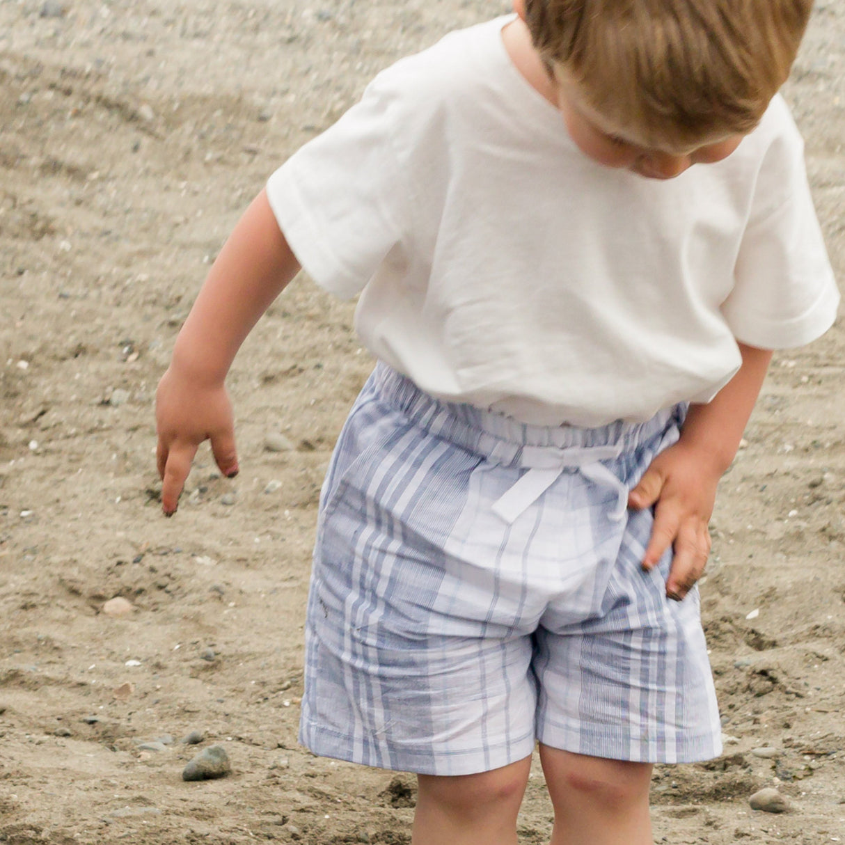 Everyday Shorts - Blue Slub Check - HoneyBug 