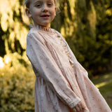 Girls Long Sleeves Dress with Front Ruffle | Vintage Pink Rose - HoneyBug 