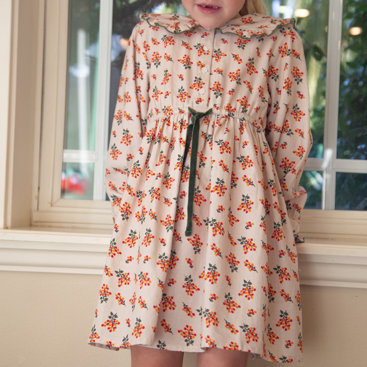 Girls Adelaide Velvet Tie Dress | Autumn Floral - HoneyBug 