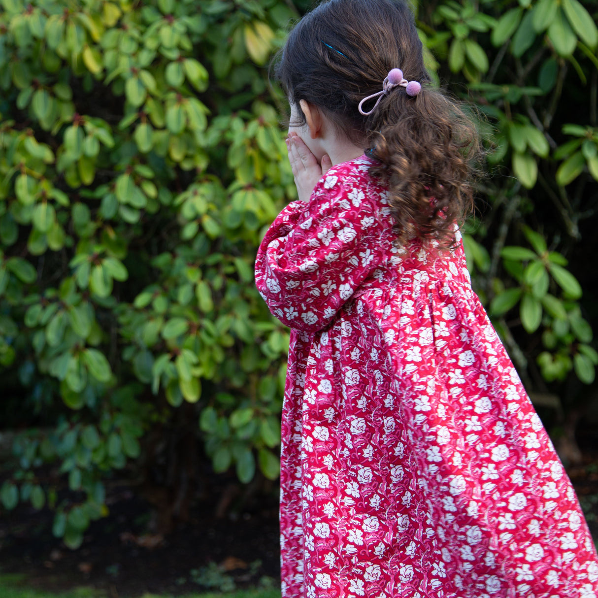 Toddler Long Sleeves Dress with Lace Trim | Red and White Floral - HoneyBug 