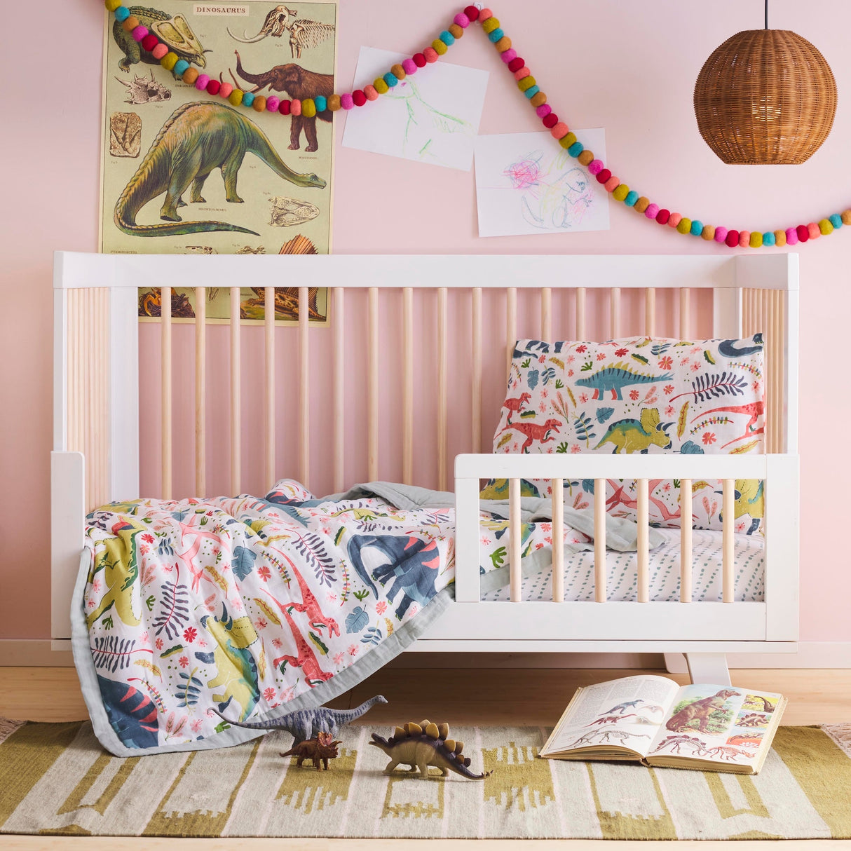 Cotton Muslin Toddler Comforter - Boho Dino - HoneyBug 
