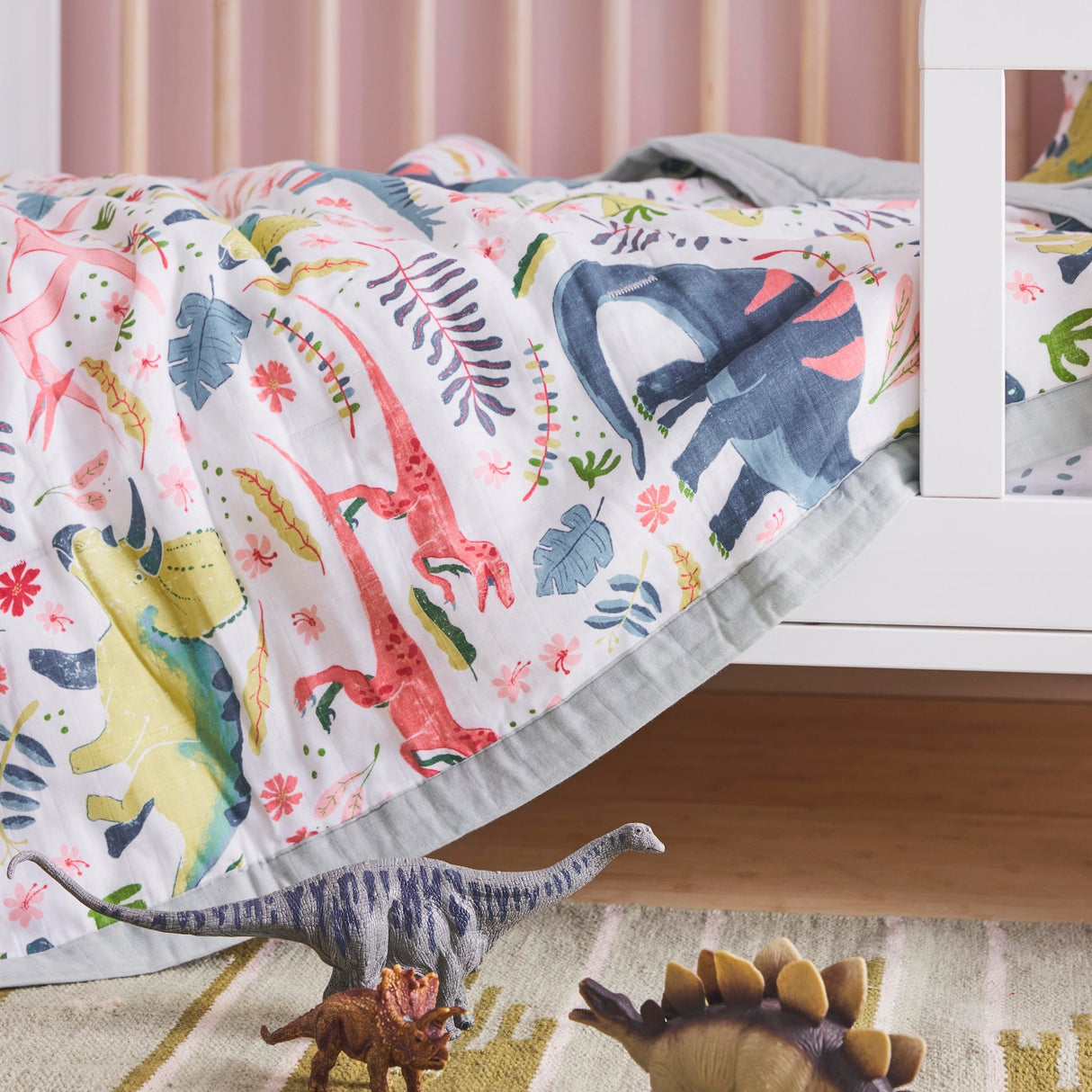 Cotton Muslin Toddler Comforter - Boho Dino - HoneyBug 