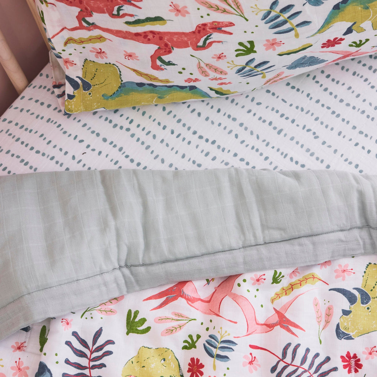 Cotton Muslin Toddler Comforter - Boho Dino - HoneyBug 