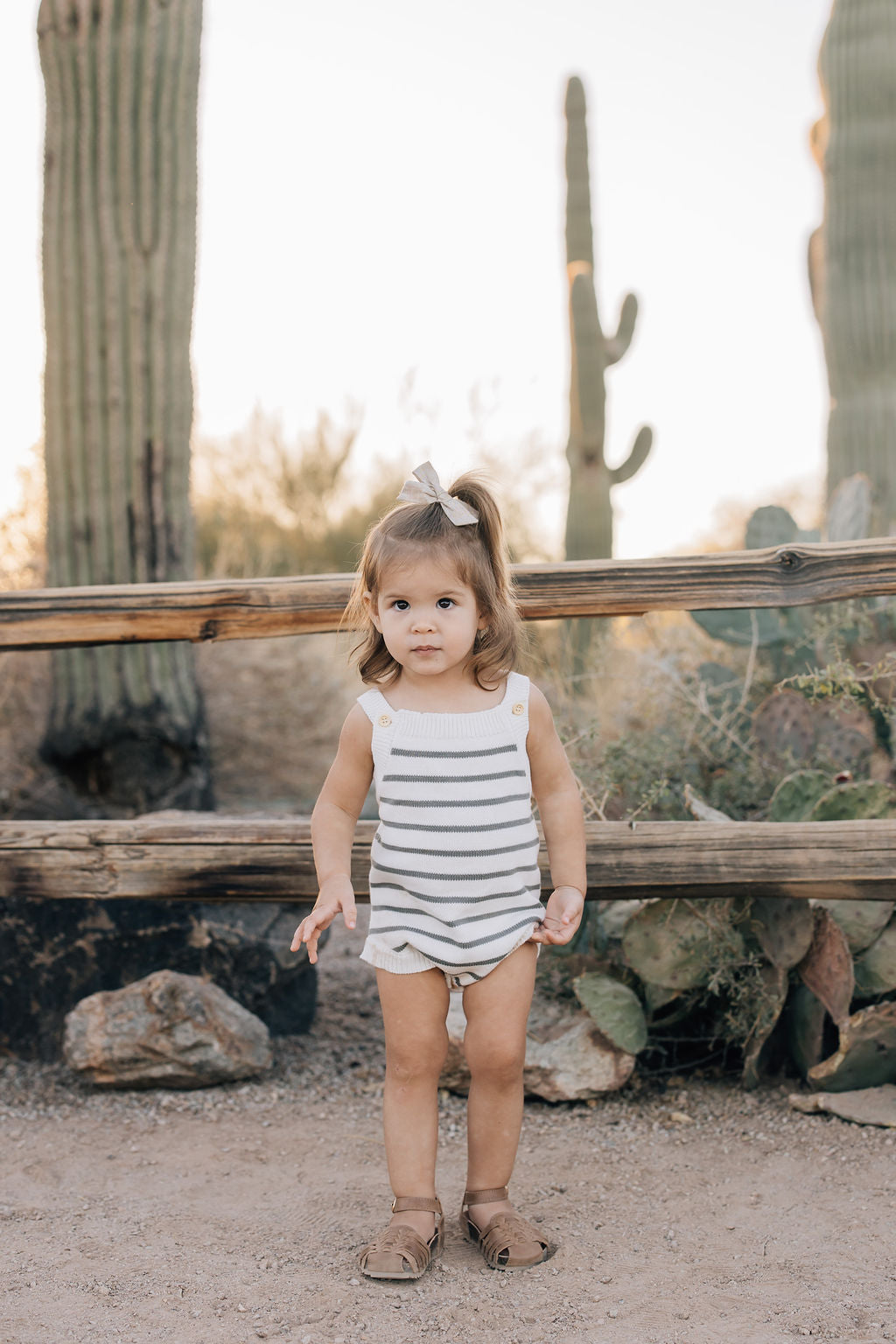 Sage Stripe Knit Bubble Romper - HoneyBug 