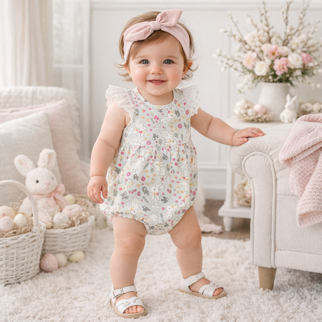 Bunny Garden Baby Romper – Flutter Sleeve One-Piece