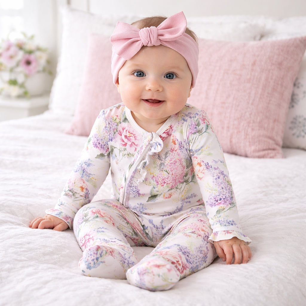 Watercolor Floral Bamboo Baby Girl Zipper Romper