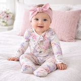 Watercolor Floral Bamboo Baby Girl Zipper Romper