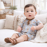 Wild Wrangler/Blue Western Bamboo Shorty Romper for Boys
