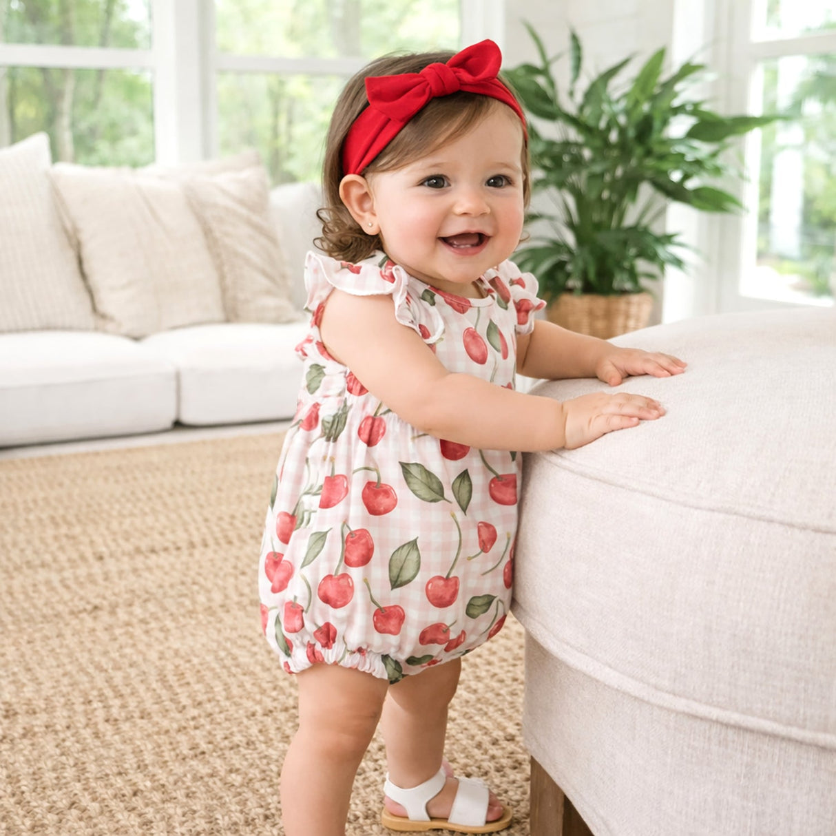 Cherry Picnic Baby Girl Bamboo Bubble Romper