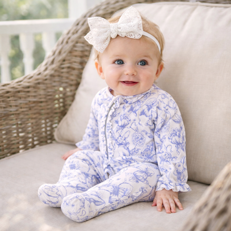 Easter Bunny Toile Bamboo Zipper Romper