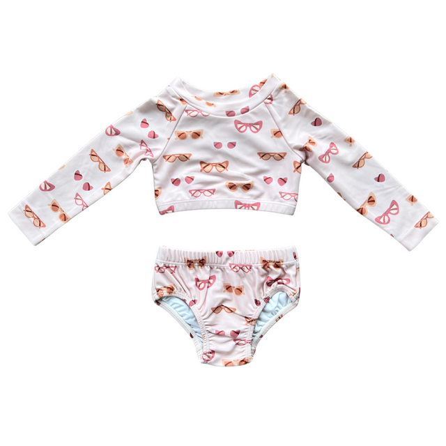 Girl's Two-Piece Crop Swim Set - HoneyBug 