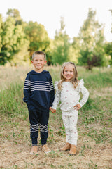 Navy Stripes Hooded French Terry Set - HoneyBug 