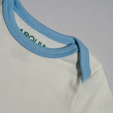 100% Peruvian Pima Cotton White with Chambray Blue Short Sleeve Snap Bodysuit - HoneyBug 