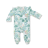 Bamboo Blend Zipper Footie with Ruffles - Minty Bear Bloom - HoneyBug 