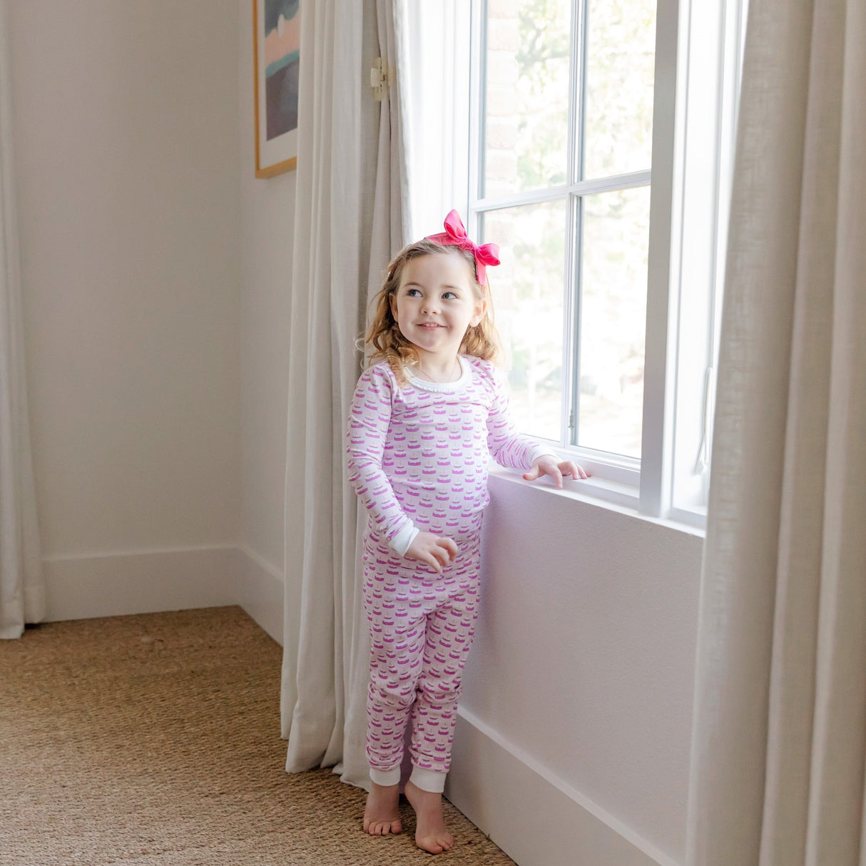 Ava Girls' Pajama Pant Set - Birthday Cake Pink - HoneyBug 