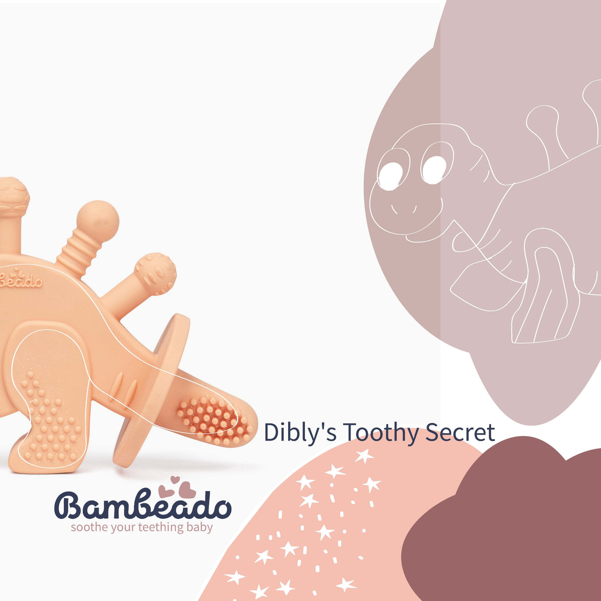 Dibly - Pink - Baltic Amber & Natural Rubber Dinosaur Teether with Toothbrush Tail- - HoneyBug 