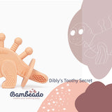 Dibly - Pink - Baltic Amber & Natural Rubber Dinosaur Teether with Toothbrush Tail- - HoneyBug 