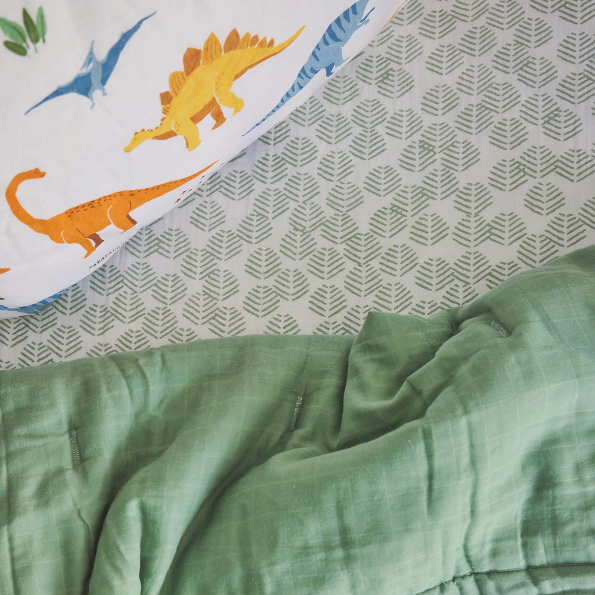 Cotton Muslin Toddler Comforter - Dino Names - HoneyBug 