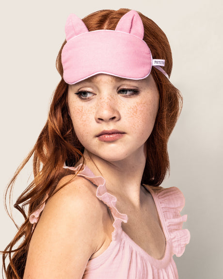 Kid's Flannel Kitty Eye Mask in Pink - HoneyBug 