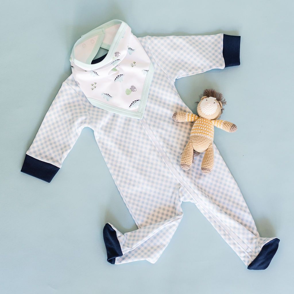 Blue Gingham Footie - HoneyBug 