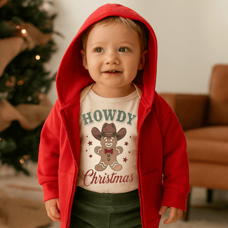 long sleeve graphic bodysuit | howdy gingerbread christmas - HoneyBug 
